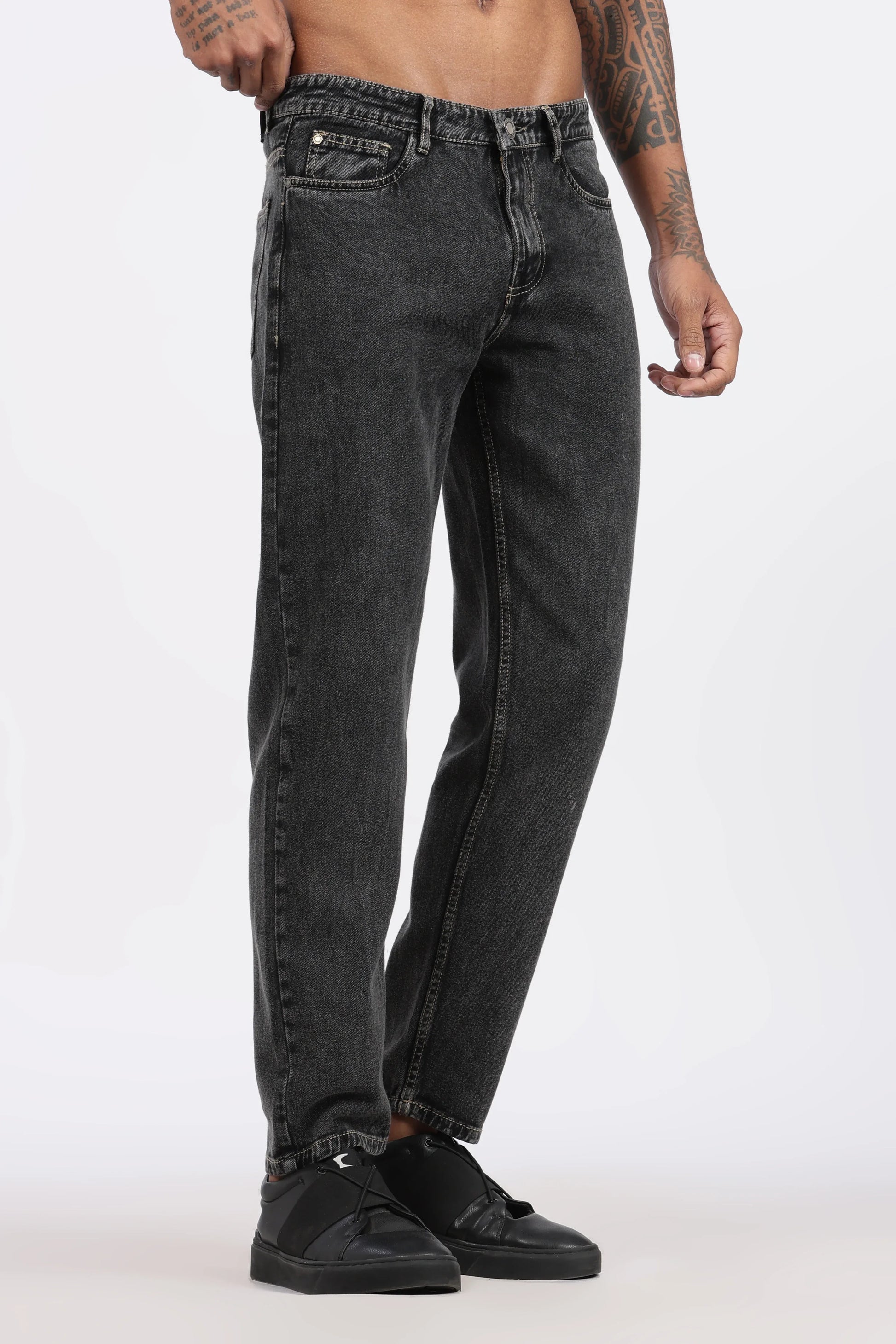 MENS MOM FIT - CHARCOLE BLACK DENIM JEANS - GR DENIMS